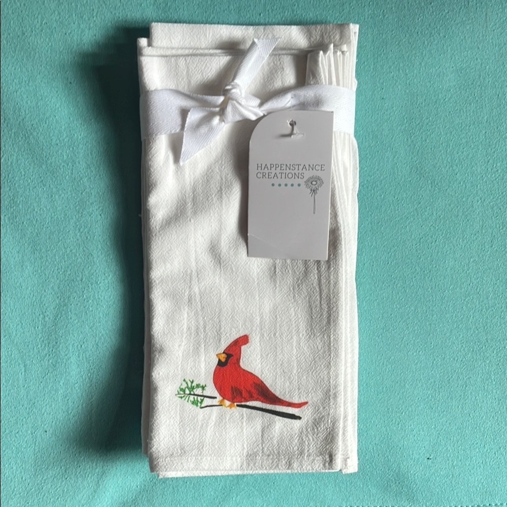 Bird Print White Tea Towel